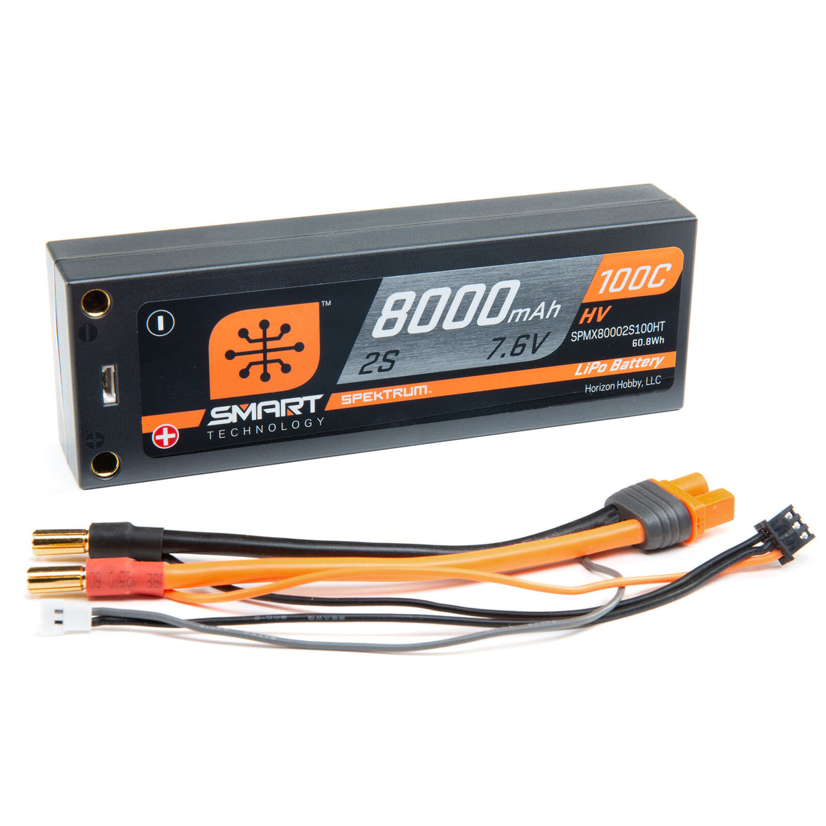 Spektrum Smart 2S 7.6HV 8000mah 100C Lipo Battery 5mm Bullet/iC3
