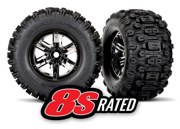 Traxxas Sledgehammer Assembled Tires and Wheels: X-Maxx (Black Chrome)