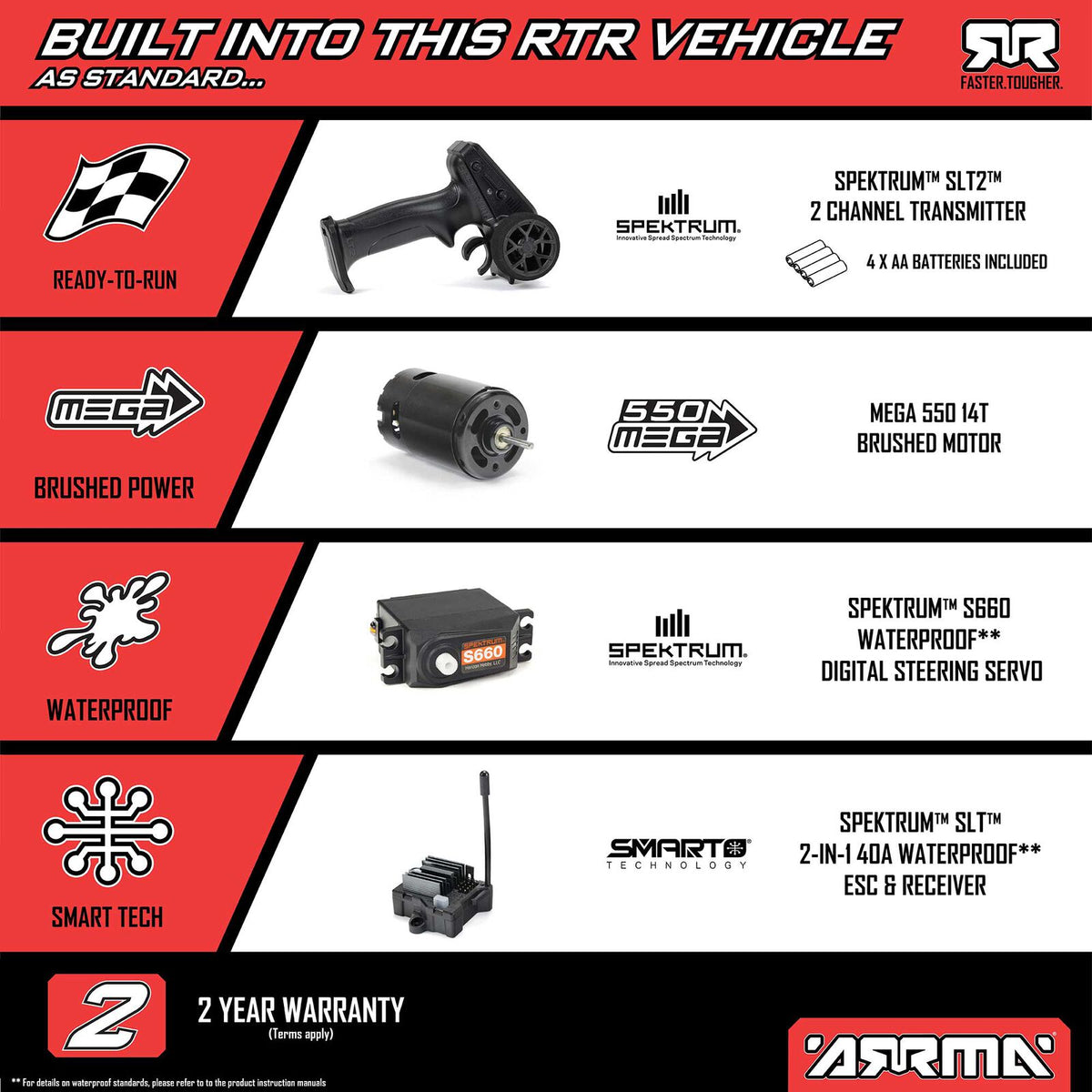 ARRMA VORTEKS MEGA 550 Brushed 2WD Stadium Truck w/Batt/Charger: RTR (ORANGE)