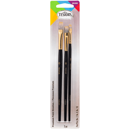 Testors 3 Piece Premium Flat Brush Set
