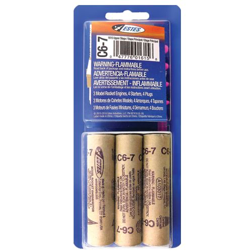 Estes Single Stage Rocket Engines w/Starter and Plugs: C6-7 (3pcs)