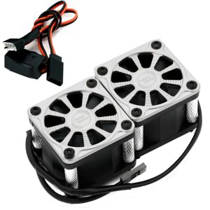 PowerHobby Twister Twin Dual 40mm Aluminum Cooling Fan: 1/8 or 1/5 (Silver)
