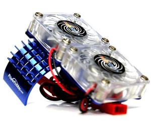 PowerHobby Aluminium Motor Heatsink w/Dual Cooling Fan: Slash 4x4 (Blue)