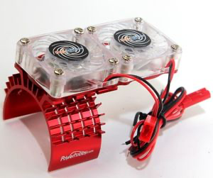 PowerHobby Aluminium Motor Heatsink w/Dual Cooling Fan: Slash 4x4 (Red)