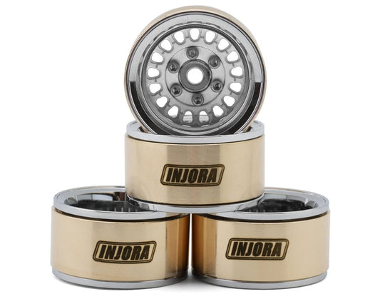 INJORA 1.0” Brass/Aluminum ModuWheel Beadlock Wheels: Silver
