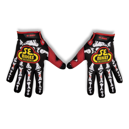 SE Bikes Skeleton Bikelife Gloves Large (Black/Red / Yellow)